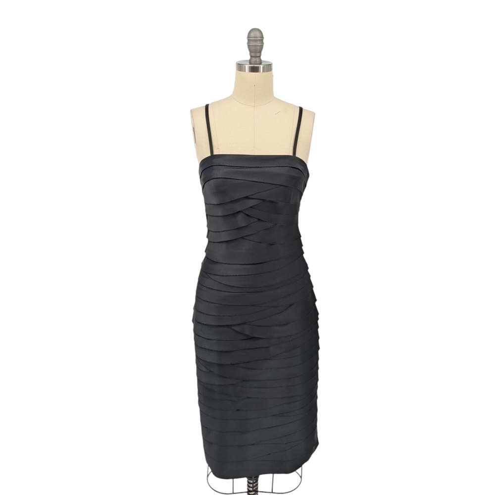 WHBM Layered Ribbon Sheath Dress Black 00 party cocktail preppy goth punk evenin